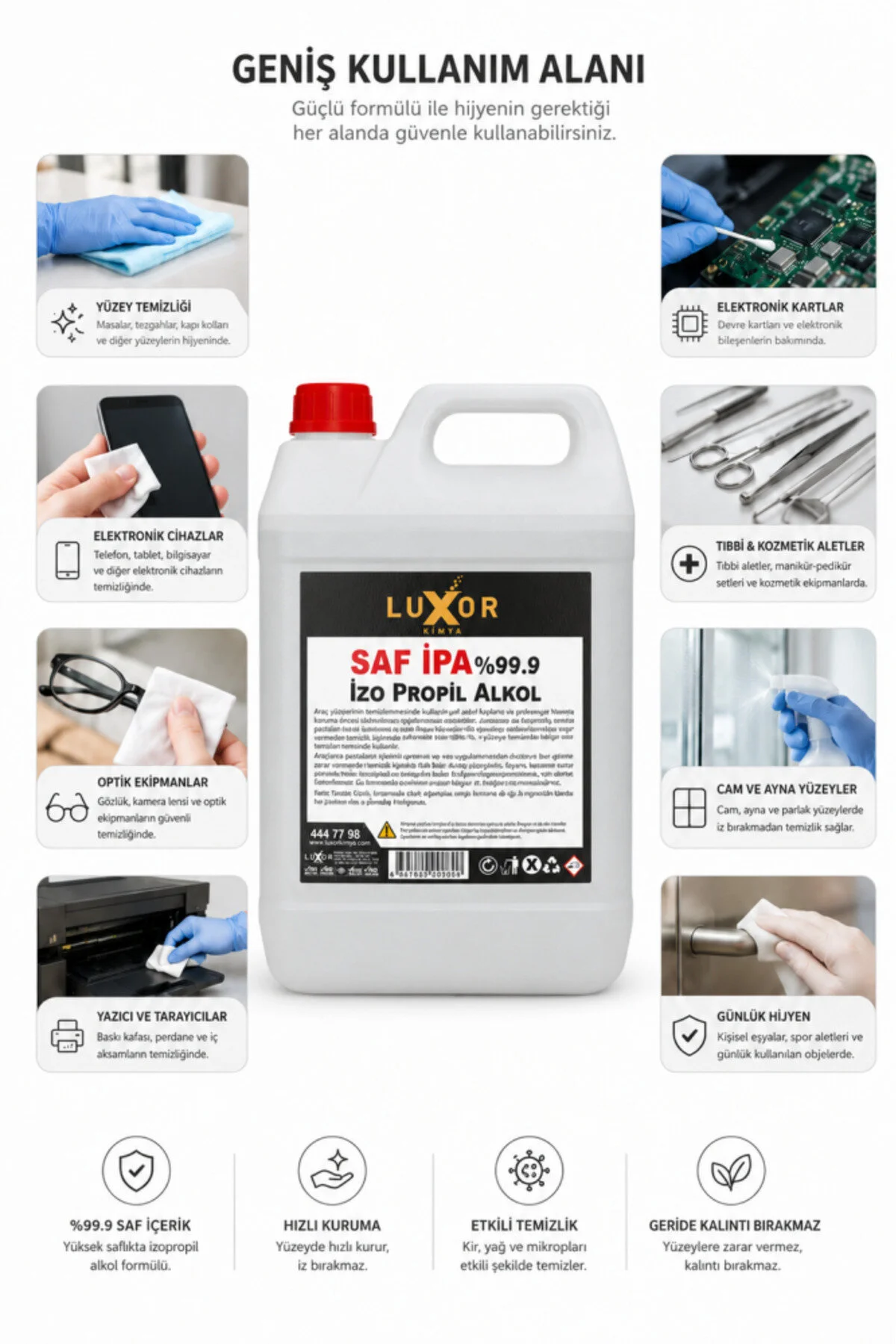 Kimya Saf İzopropil Alkol (IPA) %99.9 5 Litre (Dezenfektan Alkolü) görsel 2