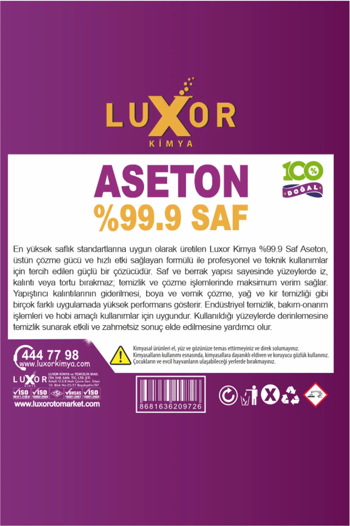 %99 Saf Aseton 20 Lt (5 Lt X 4 Adet) görsel 3