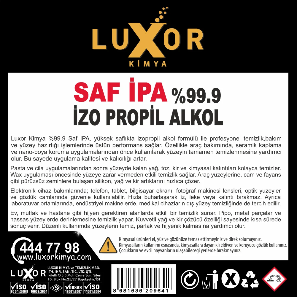 Luxor Kimya Saf İPA %99 İzopropil Alkol 400 ml görsel 3