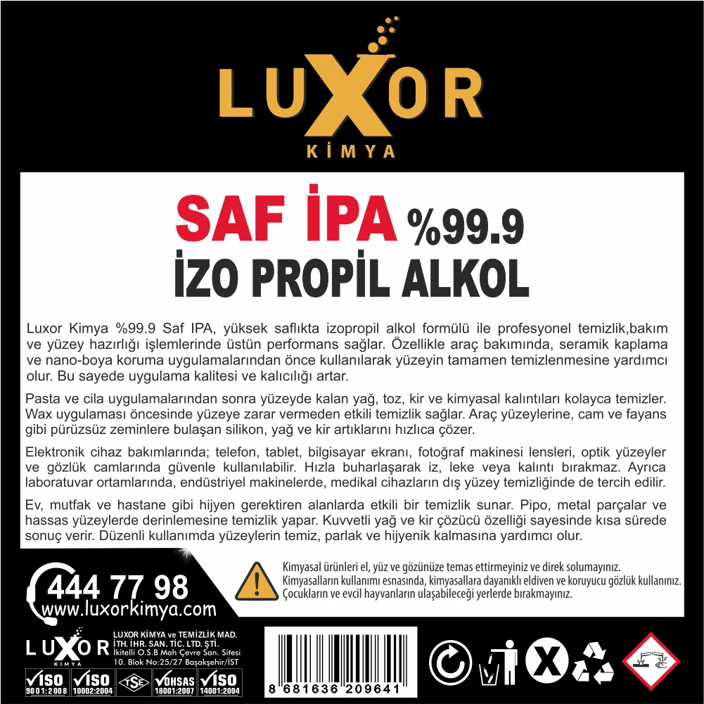 Luxor Kimya Saf İPA %99 İzopropil Alkol 1 Lt görsel 4