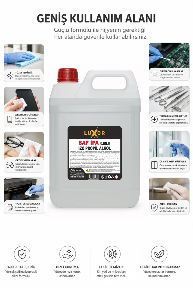 Luxor Kimya Saf İPA %99 İzopropil Alkol 5 Lt – Elektronik ve Yüzey Temizleme görsel 2