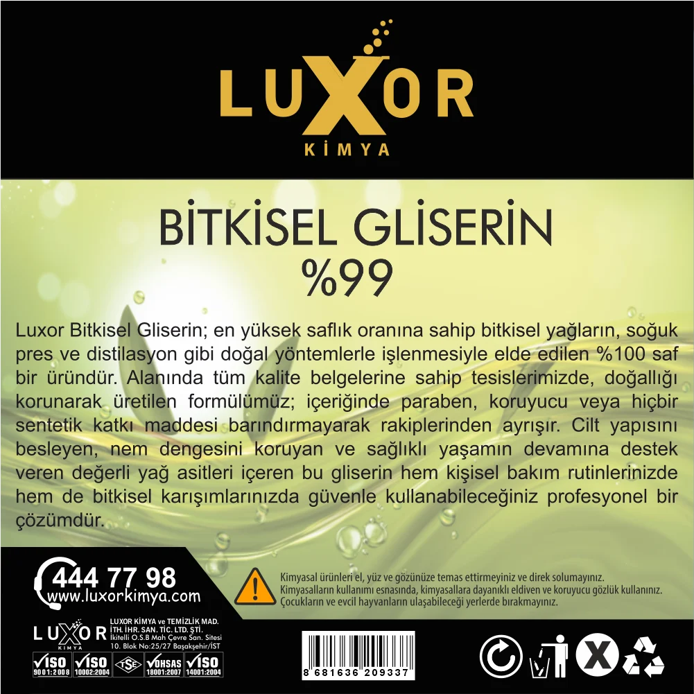 Luxor Kimya Bitkisel Gliserin 4 Kg (Vegan glycerine) Nem Desteği görsel 4