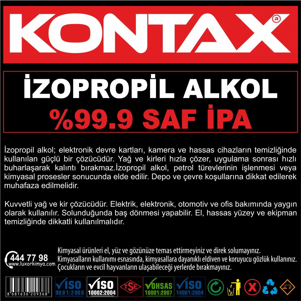 Kontax Spreyli SAF İPA %99,9 İZOPROPİL ALKOL 1 LT görsel 3